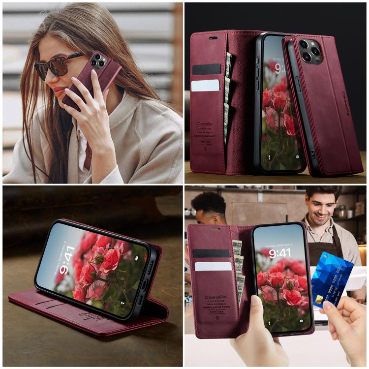 For iPhone 12 / 12 Pro CaseMe 033 Calf Leather Lining Microfibre RFID Blocking Phone Case