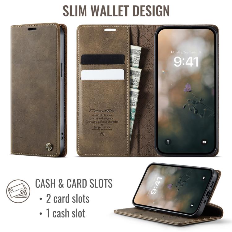 For iPhone 12 mini CaseMe 033 Calf Leather Lining Microfibre RFID Blocking Phone Case