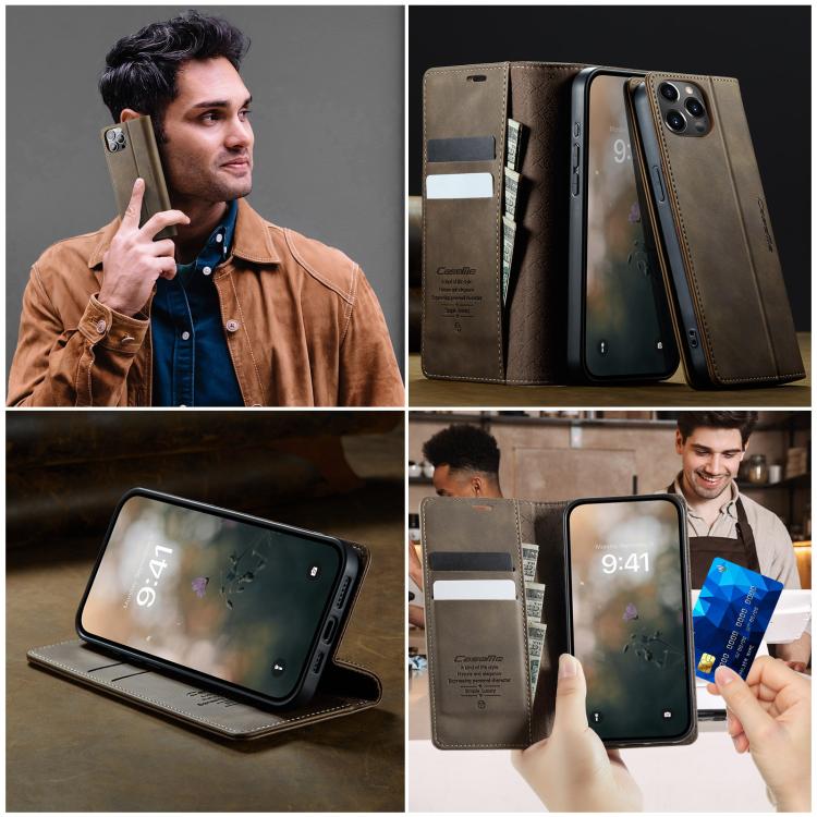 For iPhone 12 Pro Max CaseMe 033 Calf Leather Lining Microfibre RFID Blocking Phone Case