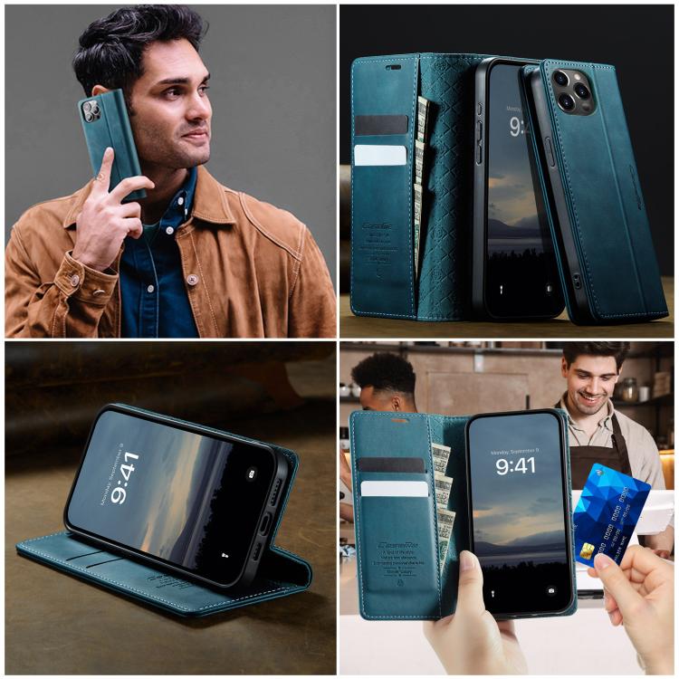 For iPhone 12 Pro Max CaseMe 033 Calf Leather Lining Microfibre RFID Blocking Phone Case