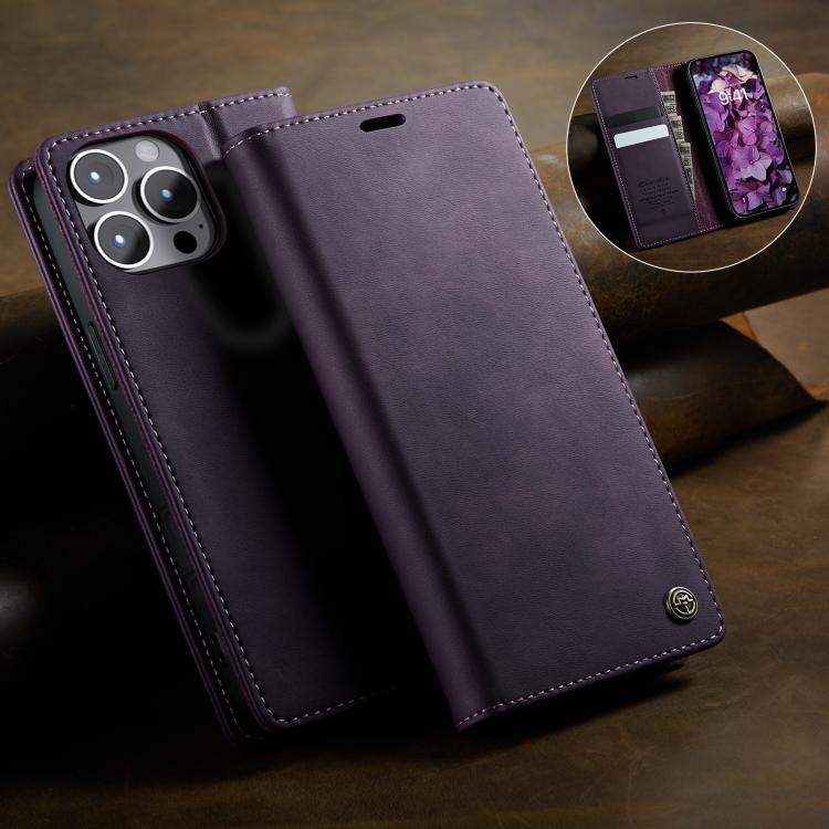 For iPhone 12 Pro Max CaseMe 033 Calf Leather Lining Microfibre RFID Blocking Phone Case