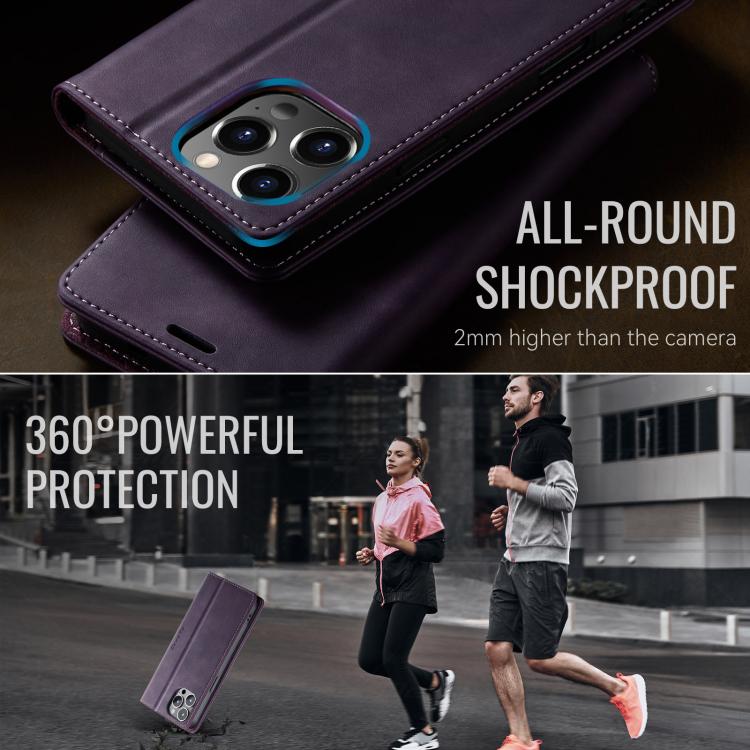 For iPhone 12 Pro Max CaseMe 033 Calf Leather Lining Microfibre RFID Blocking Phone Case