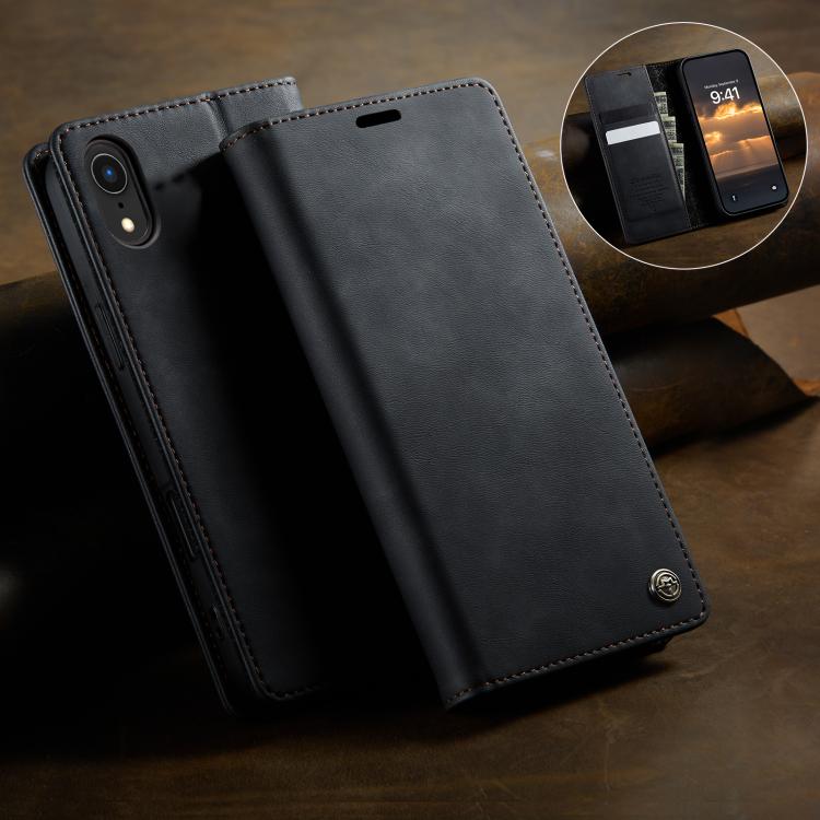 For iPhone XR CaseMe 033 Calf Leather Lining Microfibre RFID Blocking Phone Case