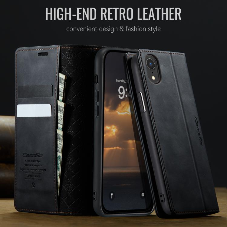 For iPhone XR CaseMe 033 Calf Leather Lining Microfibre RFID Blocking Phone Case
