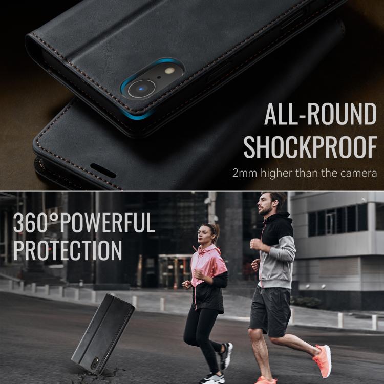For iPhone XR CaseMe 033 Calf Leather Lining Microfibre RFID Blocking Phone Case