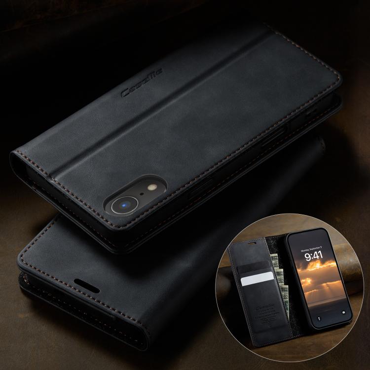 For iPhone XR CaseMe 033 Calf Leather Lining Microfibre RFID Blocking Phone Case