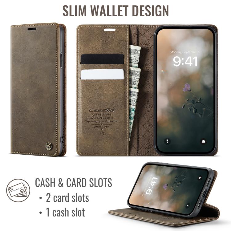 For iPhone XR CaseMe 033 Calf Leather Lining Microfibre RFID Blocking Phone Case
