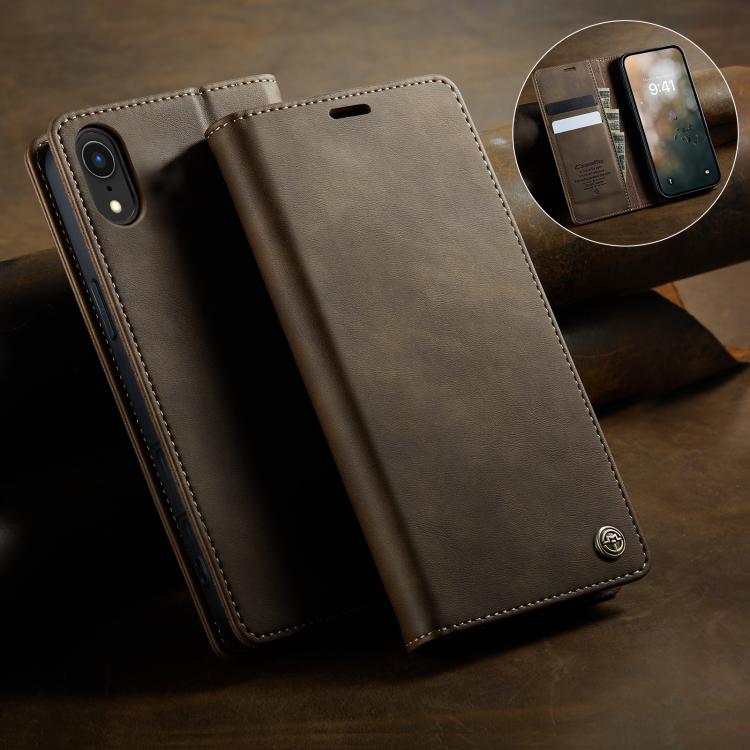 For iPhone XR CaseMe 033 Calf Leather Lining Microfibre RFID Blocking Phone Case