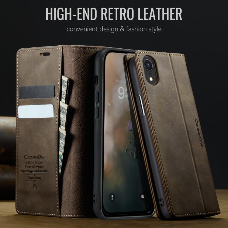 For iPhone XR CaseMe 033 Calf Leather Lining Microfibre RFID Blocking Phone Case