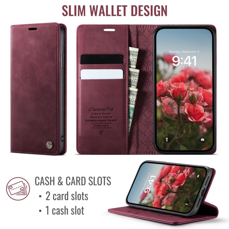 For iPhone XR CaseMe 033 Calf Leather Lining Microfibre RFID Blocking Phone Case