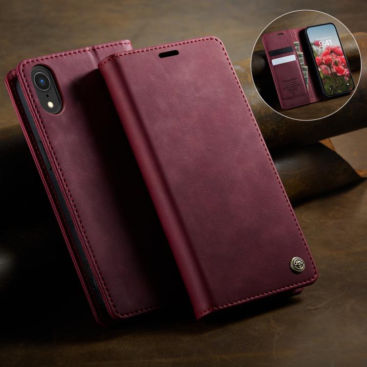 For iPhone XR CaseMe 033 Calf Leather Lining Microfibre RFID Blocking Phone Case