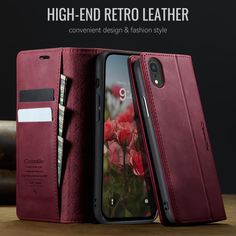 For iPhone XR CaseMe 033 Calf Leather Lining Microfibre RFID Blocking Phone Case
