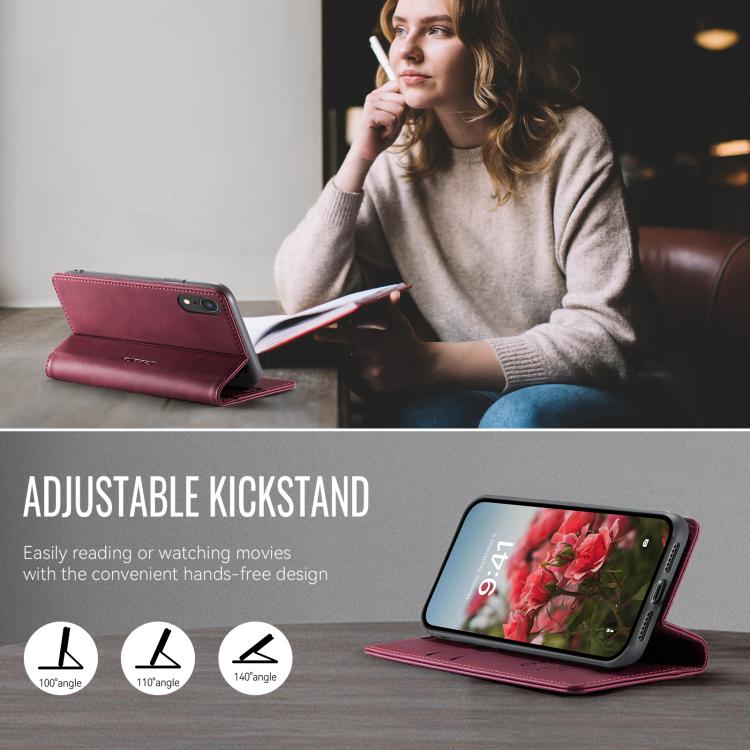 For iPhone XR CaseMe 033 Calf Leather Lining Microfibre RFID Blocking Phone Case