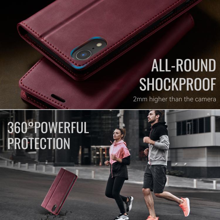 For iPhone XR CaseMe 033 Calf Leather Lining Microfibre RFID Blocking Phone Case