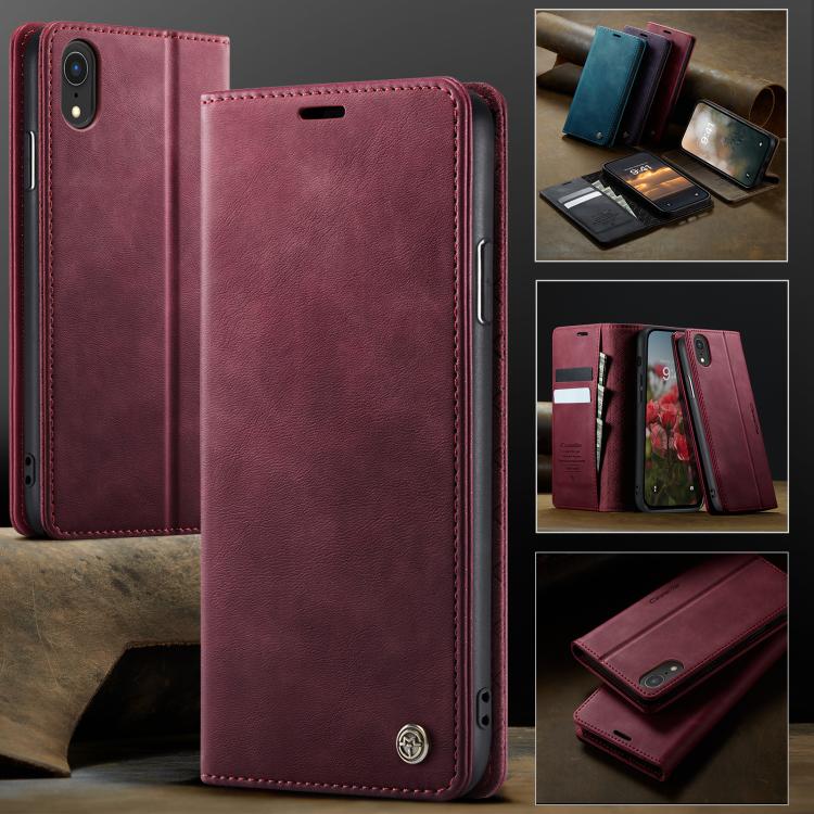 For iPhone XR CaseMe 033 Calf Leather Lining Microfibre RFID Blocking Phone Case