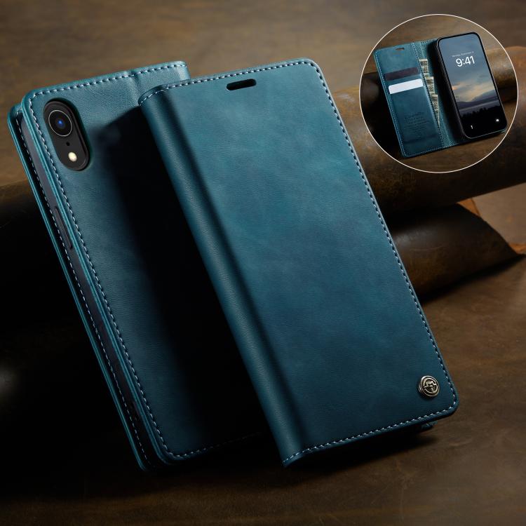 For iPhone XR CaseMe 033 Calf Leather Lining Microfibre RFID Blocking Phone Case