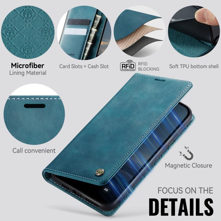 For iPhone XR CaseMe 033 Calf Leather Lining Microfibre RFID Blocking Phone Case