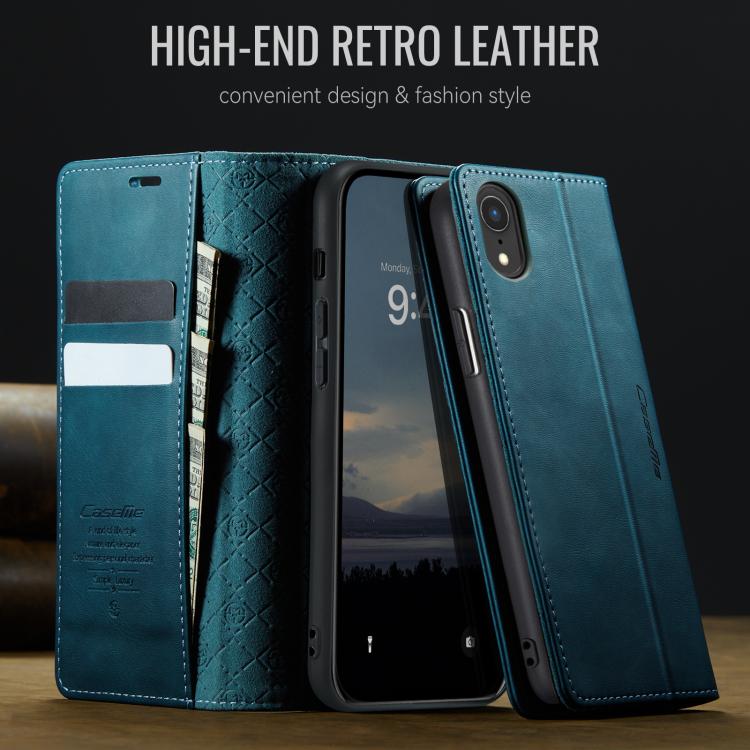 For iPhone XR CaseMe 033 Calf Leather Lining Microfibre RFID Blocking Phone Case