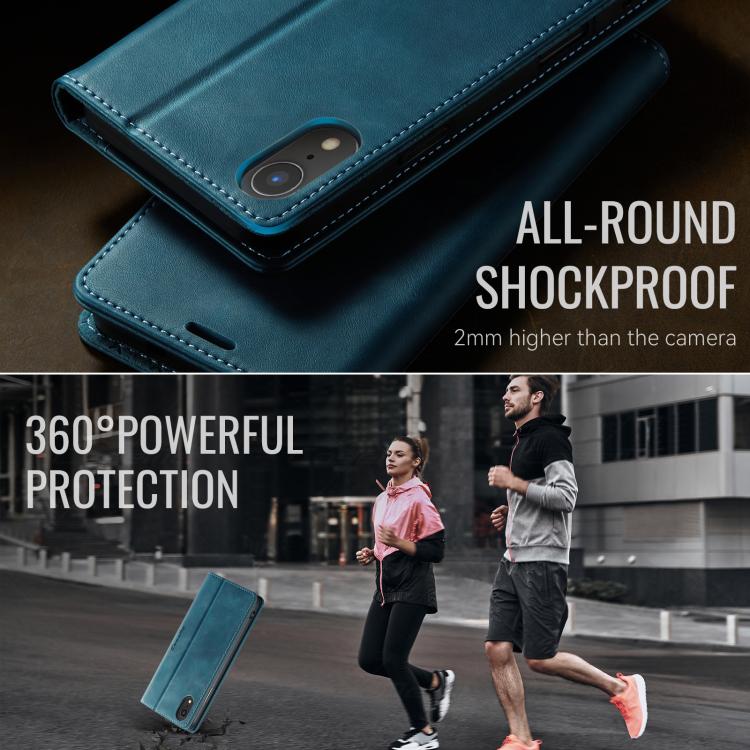 For iPhone XR CaseMe 033 Calf Leather Lining Microfibre RFID Blocking Phone Case