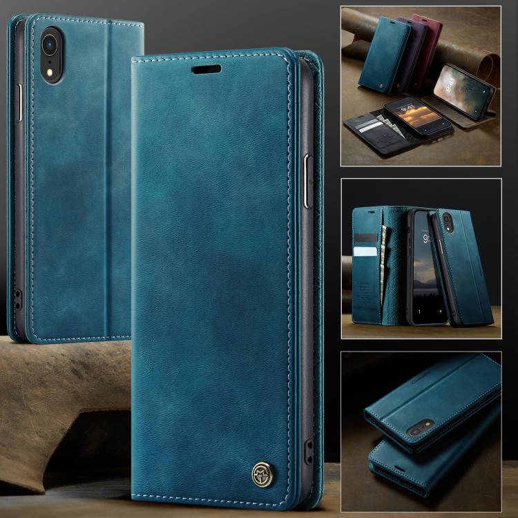 For iPhone XR CaseMe 033 Calf Leather Lining Microfibre RFID Blocking Phone Case