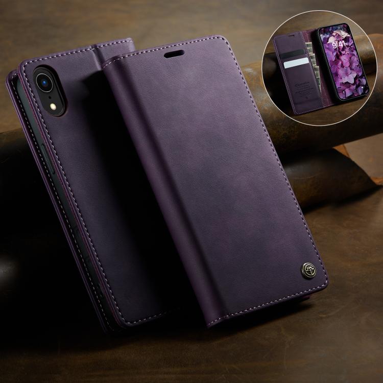 For iPhone XR CaseMe 033 Calf Leather Lining Microfibre RFID Blocking Phone Case