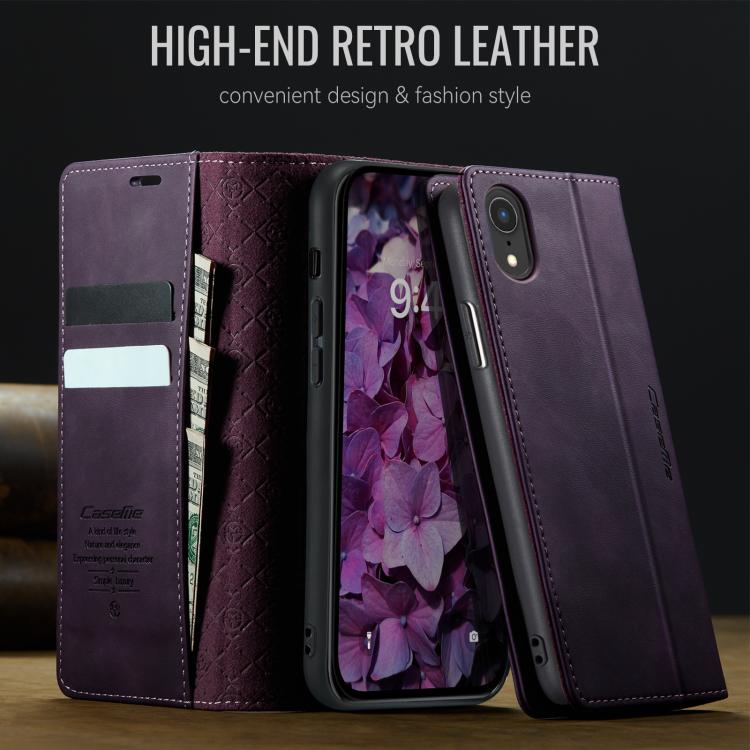 For iPhone XR CaseMe 033 Calf Leather Lining Microfibre RFID Blocking Phone Case