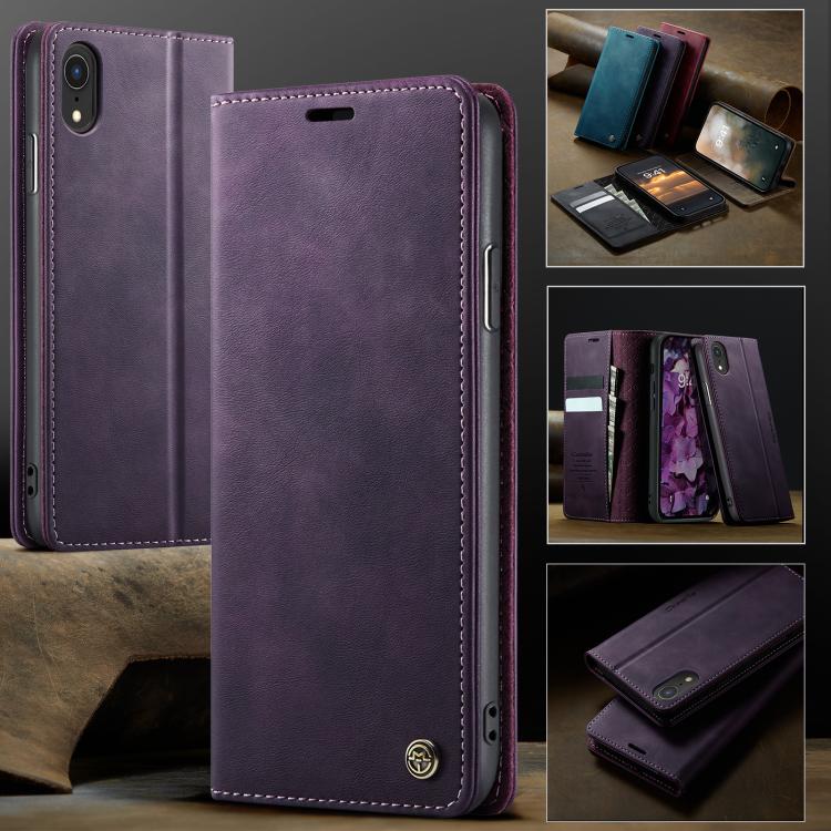 For iPhone XR CaseMe 033 Calf Leather Lining Microfibre RFID Blocking Phone Case