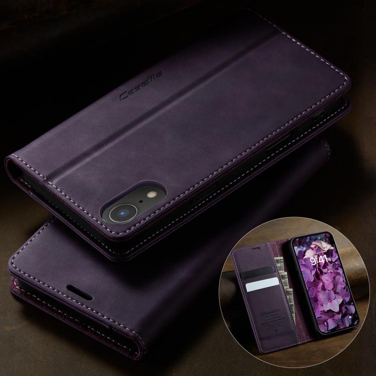 For iPhone XR CaseMe 033 Calf Leather Lining Microfibre RFID Blocking Phone Case