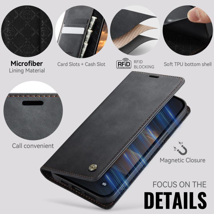 For iPhone 13 mini CaseMe 033 Calf Leather Lining Microfibre RFID Blocking Phone Case