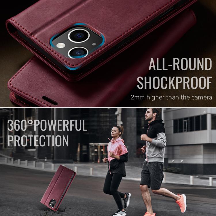 For iPhone 13 mini CaseMe 033 Calf Leather Lining Microfibre RFID Blocking Phone Case