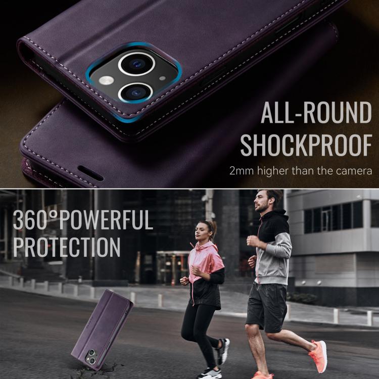 For iPhone 13 mini CaseMe 033 Calf Leather Lining Microfibre RFID Blocking Phone Case