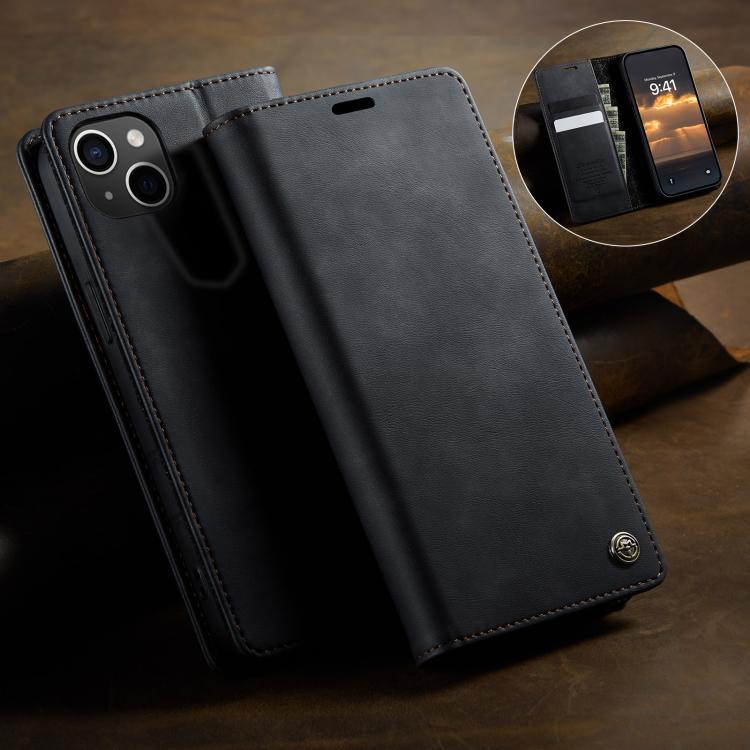 For iPhone 13 CaseMe 033 Calf Leather Lining Microfibre RFID Blocking Phone Case