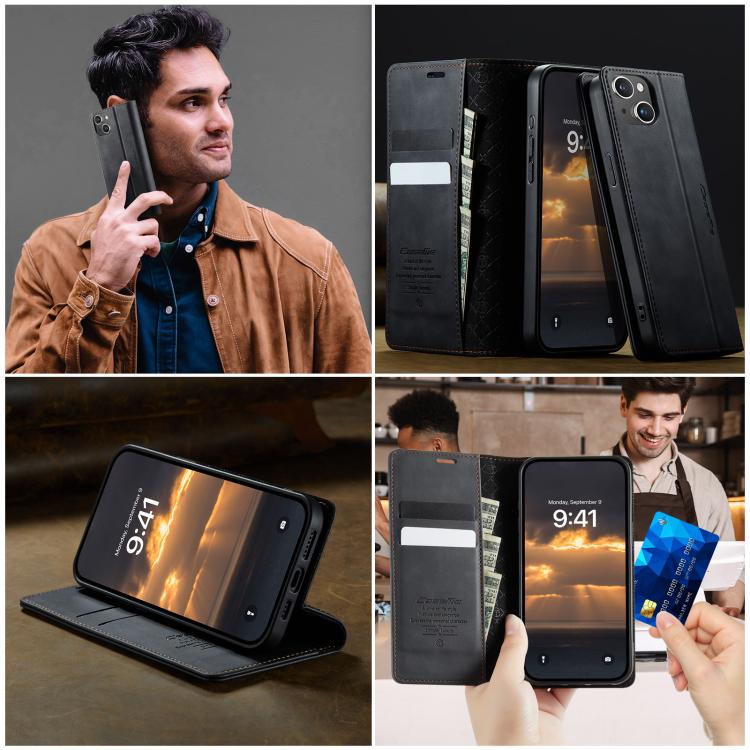 For iPhone 13 CaseMe 033 Calf Leather Lining Microfibre RFID Blocking Phone Case