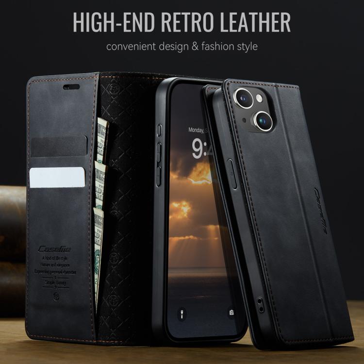 For iPhone 13 CaseMe 033 Calf Leather Lining Microfibre RFID Blocking Phone Case