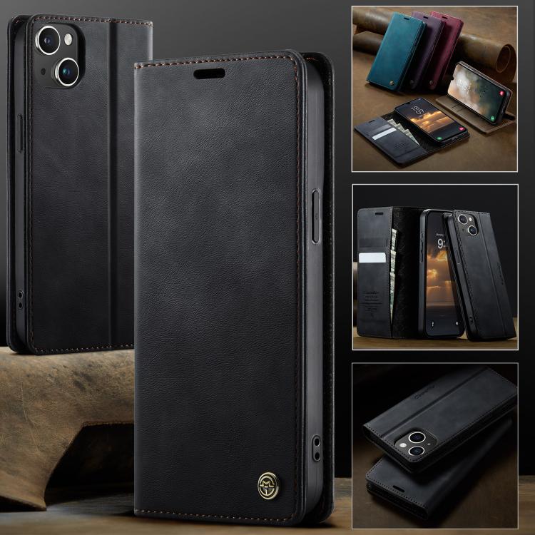 For iPhone 13 CaseMe 033 Calf Leather Lining Microfibre RFID Blocking Phone Case