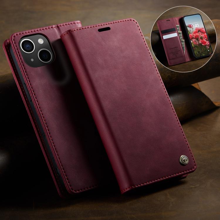 For iPhone 13 CaseMe 033 Calf Leather Lining Microfibre RFID Blocking Phone Case