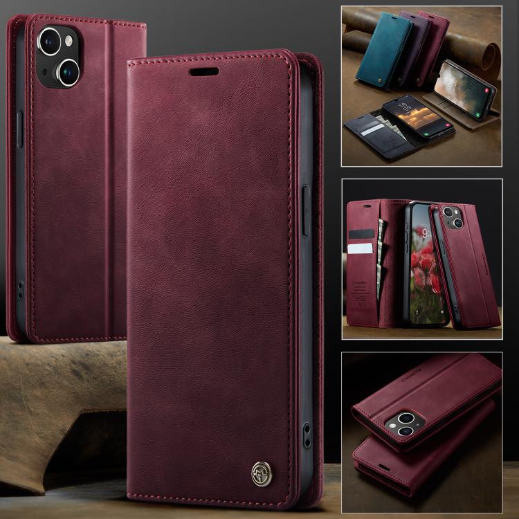 For iPhone 13 CaseMe 033 Calf Leather Lining Microfibre RFID Blocking Phone Case