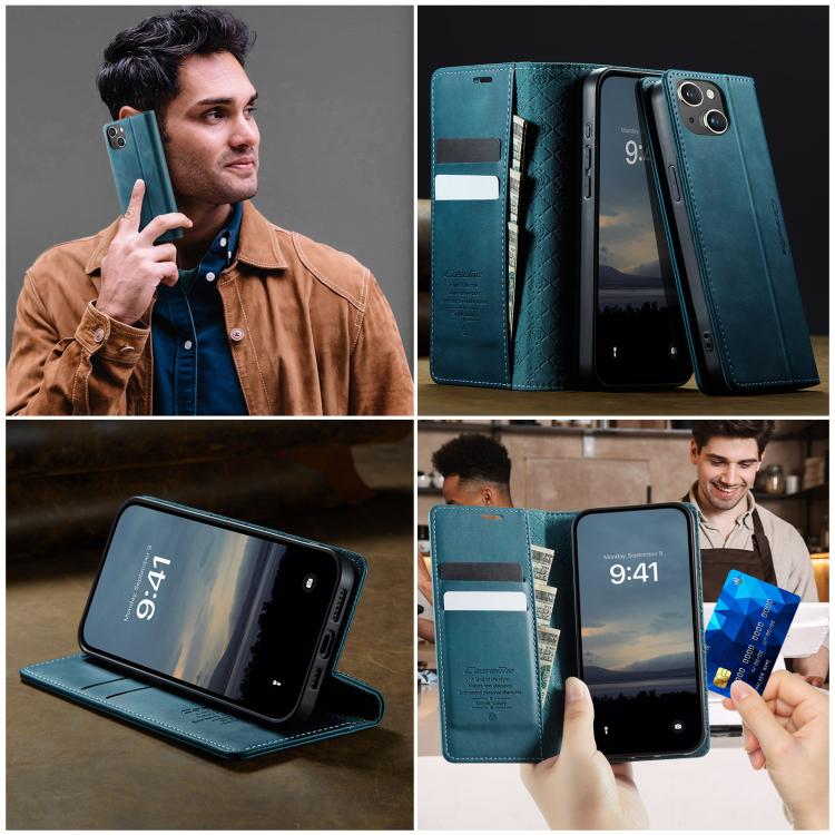 For iPhone 13 CaseMe 033 Calf Leather Lining Microfibre RFID Blocking Phone Case