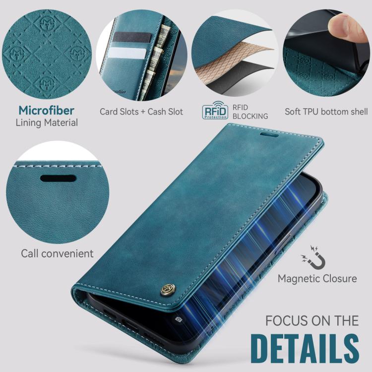 For iPhone 13 CaseMe 033 Calf Leather Lining Microfibre RFID Blocking Phone Case
