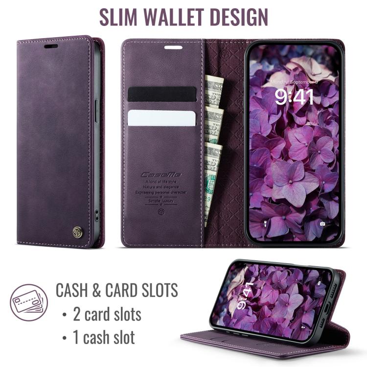 For iPhone 13 CaseMe 033 Calf Leather Lining Microfibre RFID Blocking Phone Case