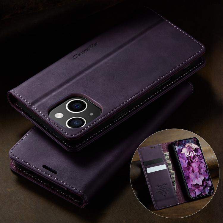 For iPhone 13 CaseMe 033 Calf Leather Lining Microfibre RFID Blocking Phone Case