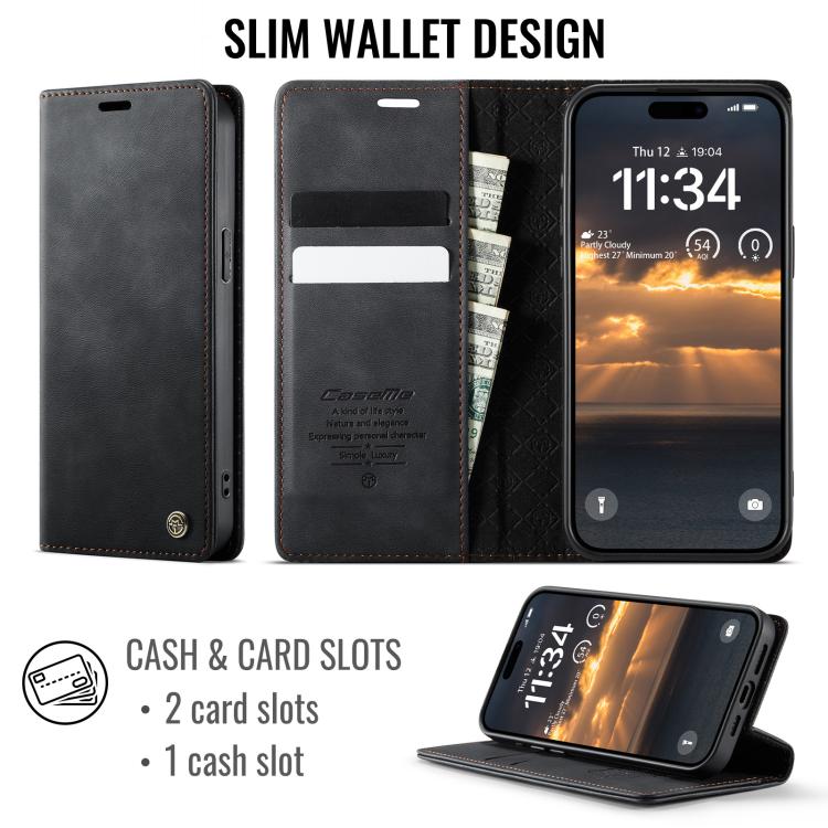 For iPhone 13 Pro CaseMe 033 Calf Leather Lining Microfibre RFID Blocking Phone Case