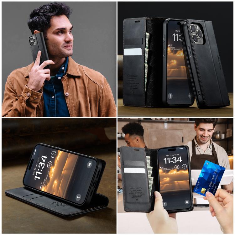 For iPhone 13 Pro CaseMe 033 Calf Leather Lining Microfibre RFID Blocking Phone Case