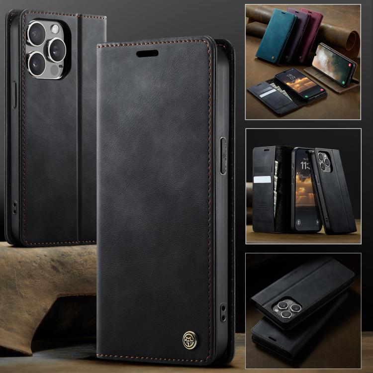 For iPhone 13 Pro CaseMe 033 Calf Leather Lining Microfibre RFID Blocking Phone Case