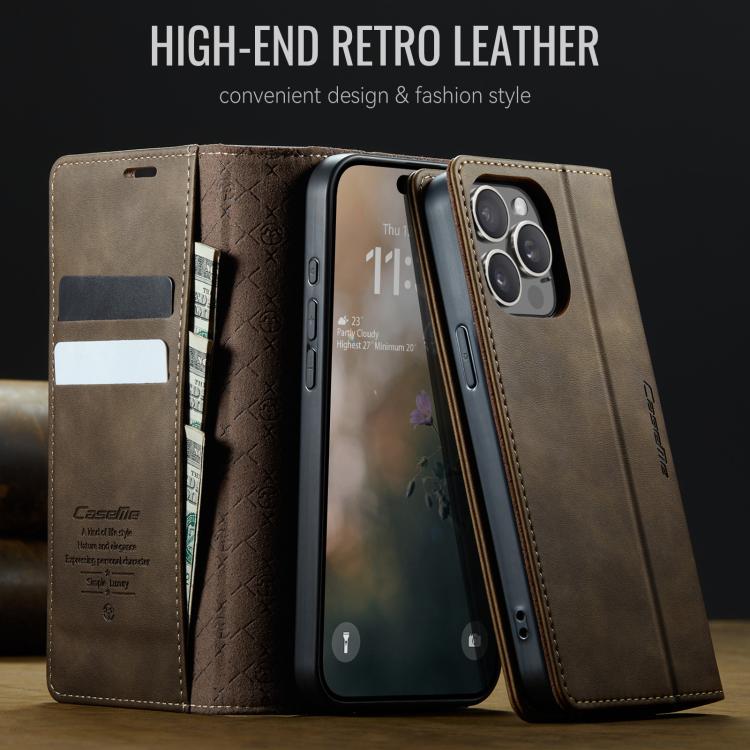 For iPhone 13 Pro CaseMe 033 Calf Leather Lining Microfibre RFID Blocking Phone Case
