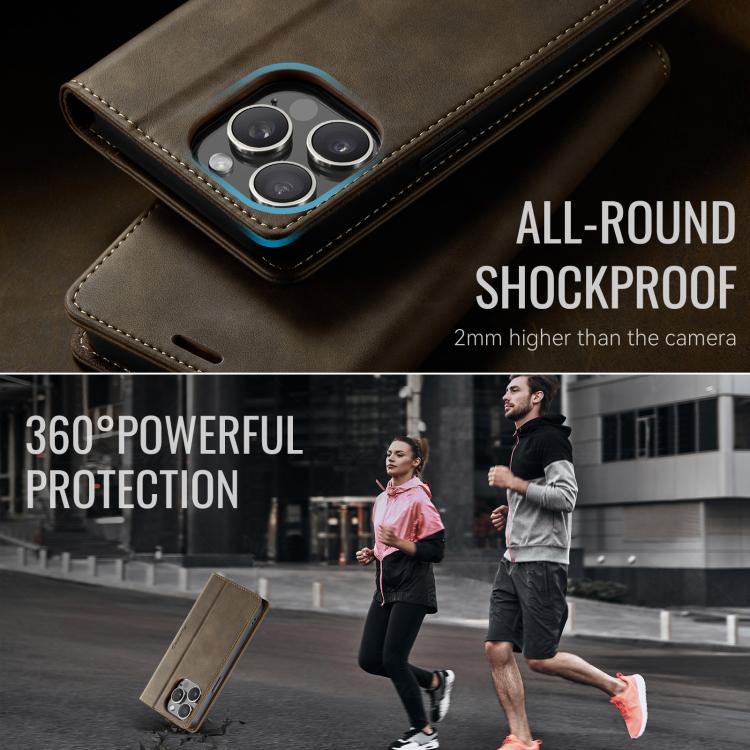 For iPhone 13 Pro CaseMe 033 Calf Leather Lining Microfibre RFID Blocking Phone Case