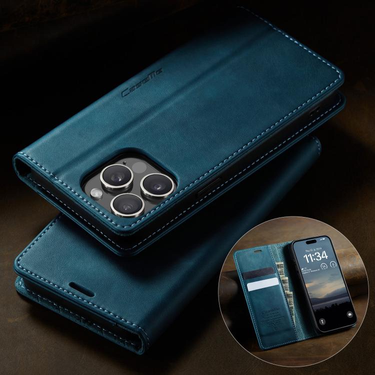 For iPhone 13 Pro CaseMe 033 Calf Leather Lining Microfibre RFID Blocking Phone Case