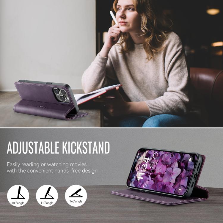 For iPhone 13 Pro CaseMe 033 Calf Leather Lining Microfibre RFID Blocking Phone Case