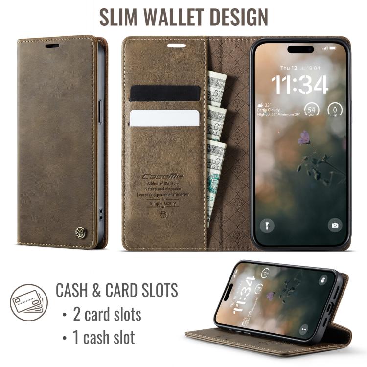 For iPhone 13 Pro Max CaseMe 033 Calf Leather Lining Microfibre RFID Blocking Phone Case