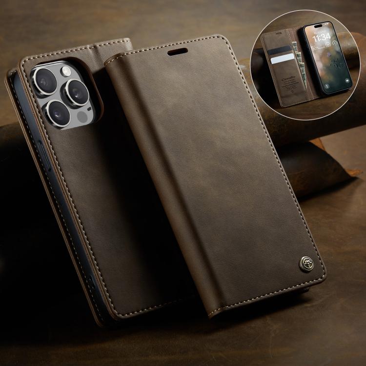 For iPhone 13 Pro Max CaseMe 033 Calf Leather Lining Microfibre RFID Blocking Phone Case